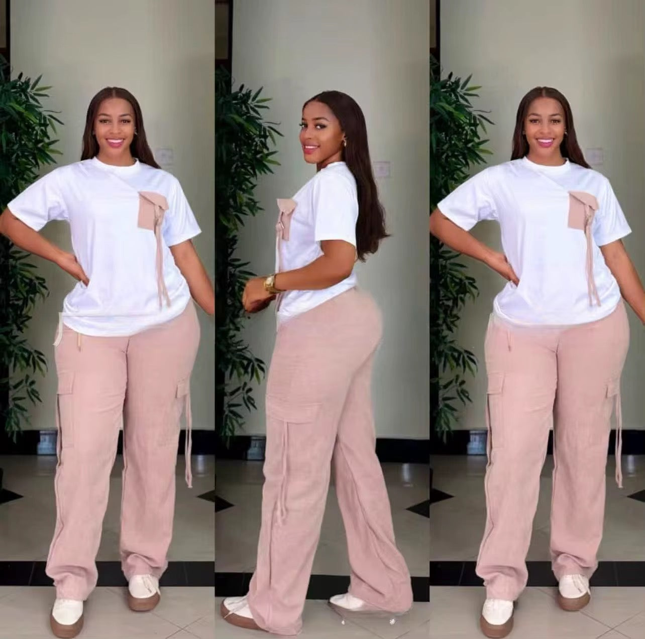 Ensemble "Lina" – Duo T-Shirt à Poche et Pantalon Cargo Fluide