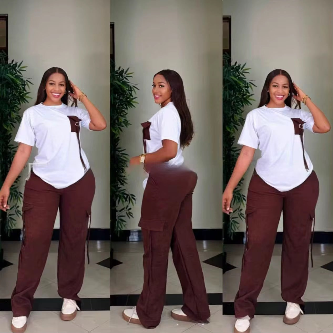 Ensemble "Lina" – Duo T-Shirt à Poche et Pantalon Cargo Fluide