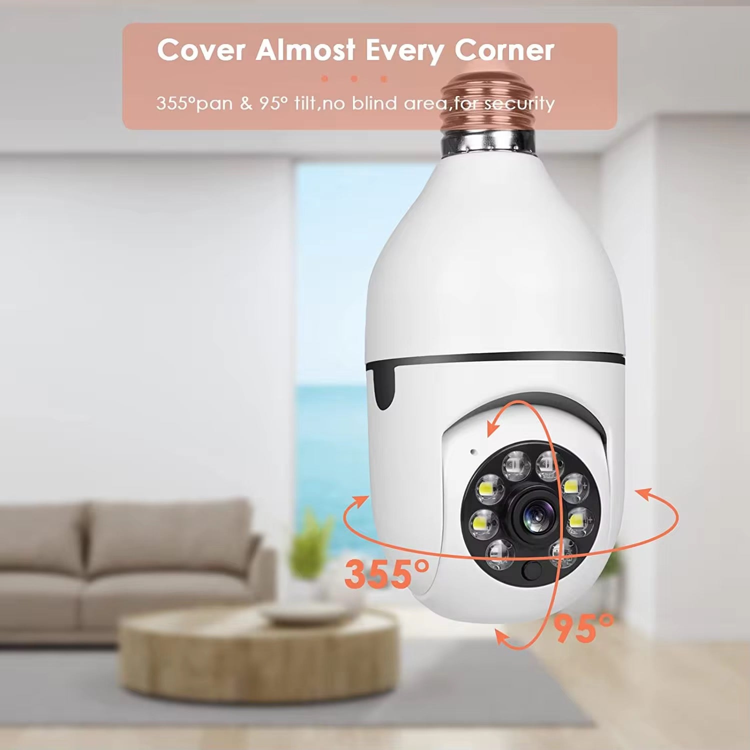 Caméra de Surveillance Ampoule WiFi 360° PIX-LINK – Vision Nocturne IR, Détection de Mouvement, Audio Bidirectionnel & Installation Sans Fil Culot E27