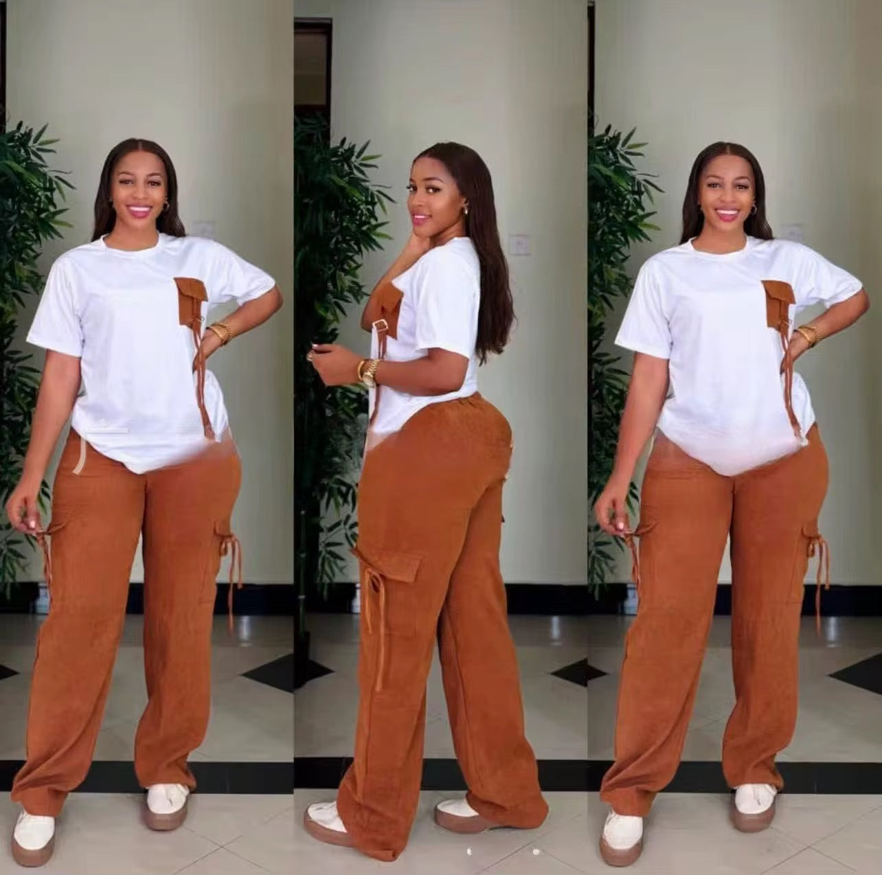 Ensemble "Lina" – Duo T-Shirt à Poche et Pantalon Cargo Fluide