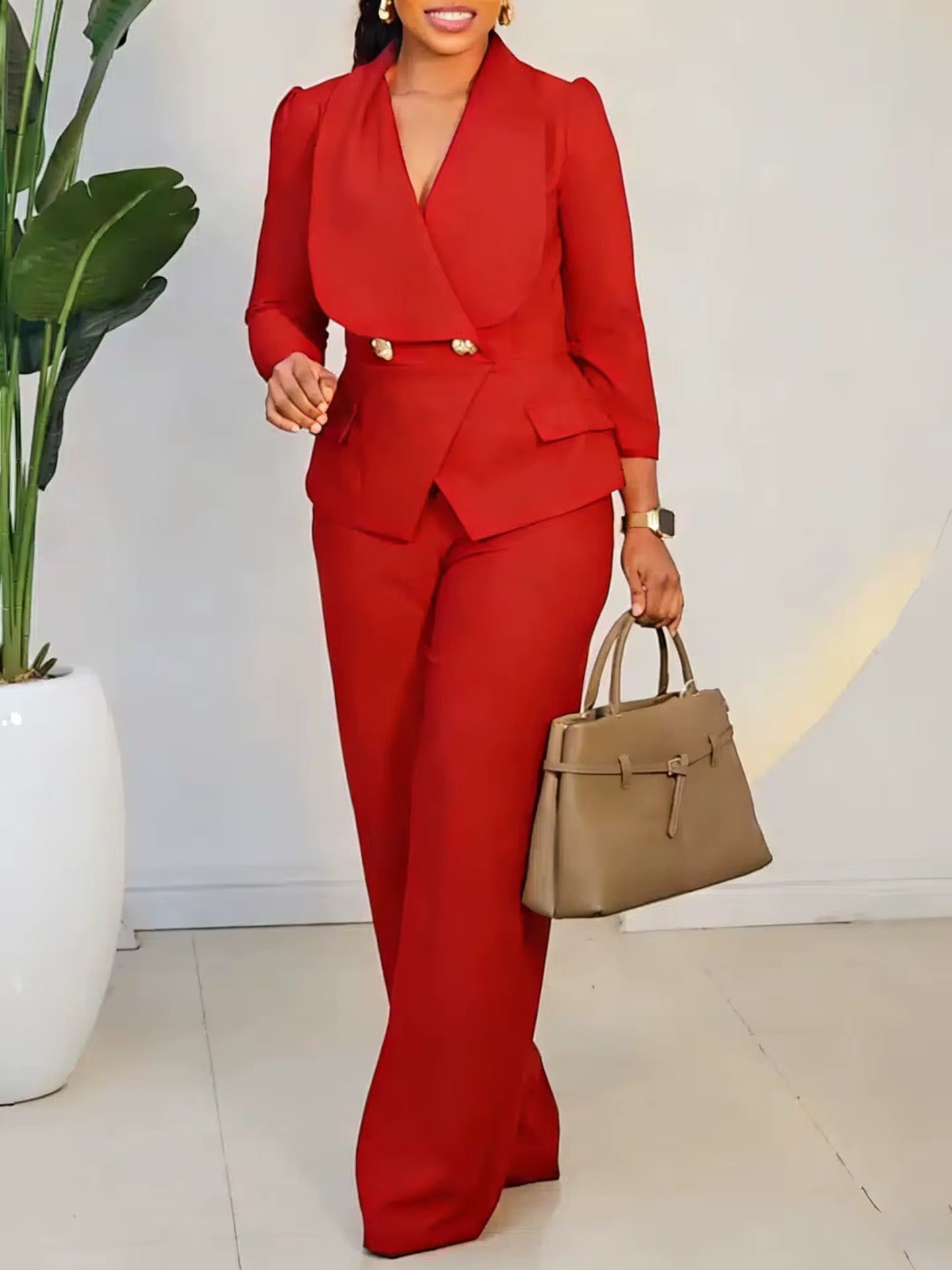 Costume Femme 2 Pièces Style Européen - Ensemble Tailleur Pantalon "Business Luxe" – Veste Cintrée & Pantalon Large