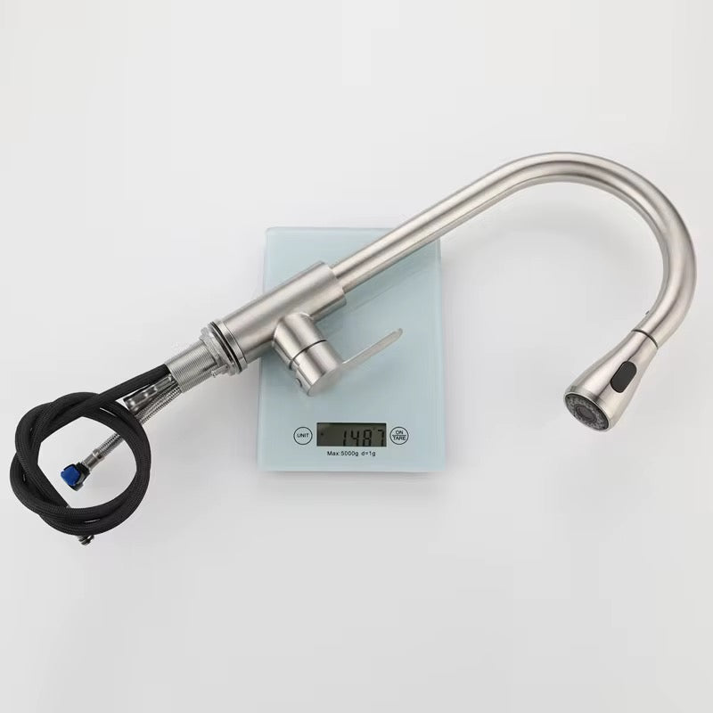 Robinet de Cuisine Mitigeur Extractible Premium – Acier Inoxydable, Double Jet d’Eau (Chaude & Froide) et Rotation 360°