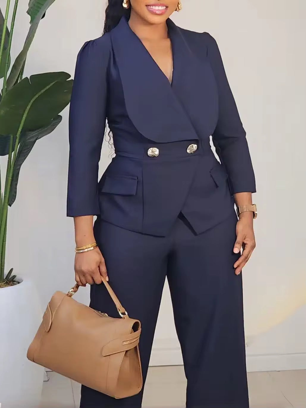 Costume Femme 2 Pièces Style Européen - Ensemble Tailleur Pantalon "Business Luxe" – Veste Cintrée & Pantalon Large