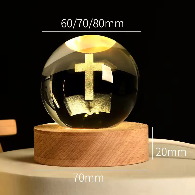 Veilleuse Sacrée 3D – Ornement en Cristal Jésus & Crucifix pour Chambre