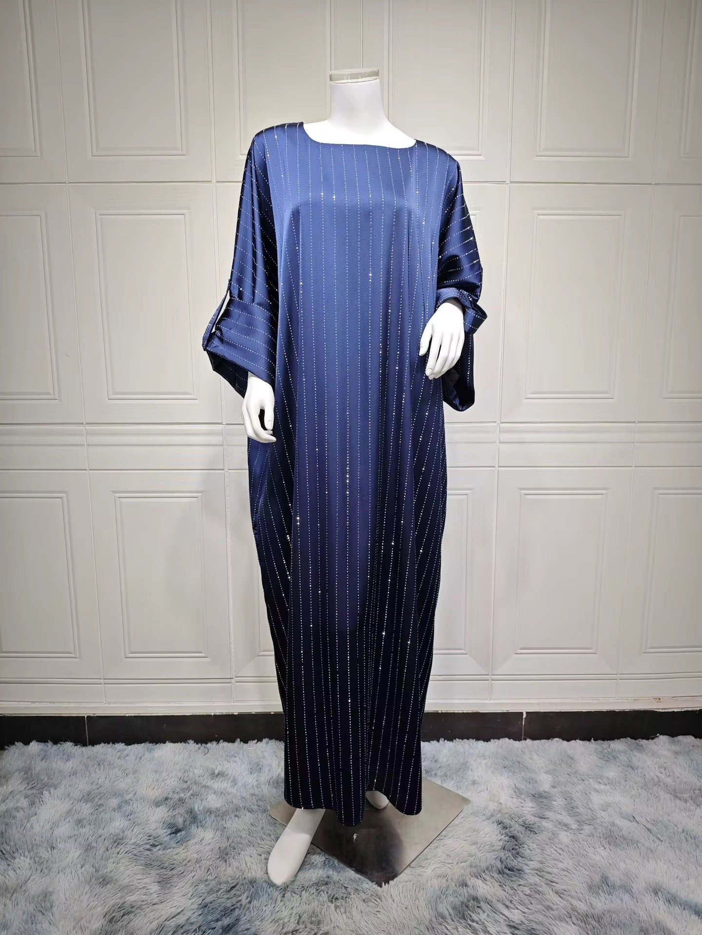 Abaya de Soirée à Strass "Cristal" – Robe Longue Élégante en Polyester Premium