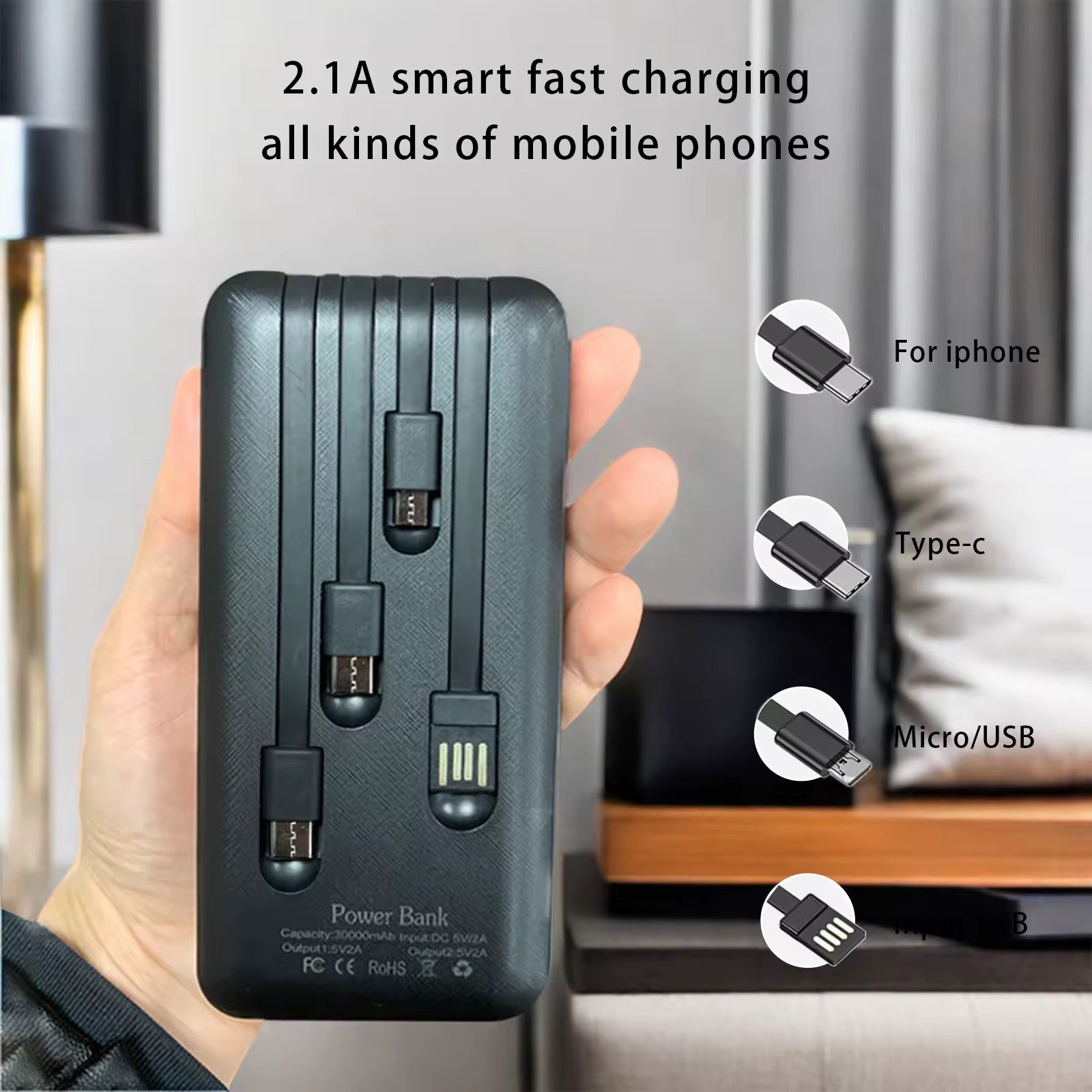 Power Bank "All-in-One" Haute Densité – Jusqu'à 50 000 mAh avec Câbles Intégrés