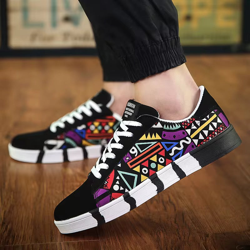 Baskets en Toile Motif Géométrique Homme – Chaussures de Skate Originales et Respirantes
