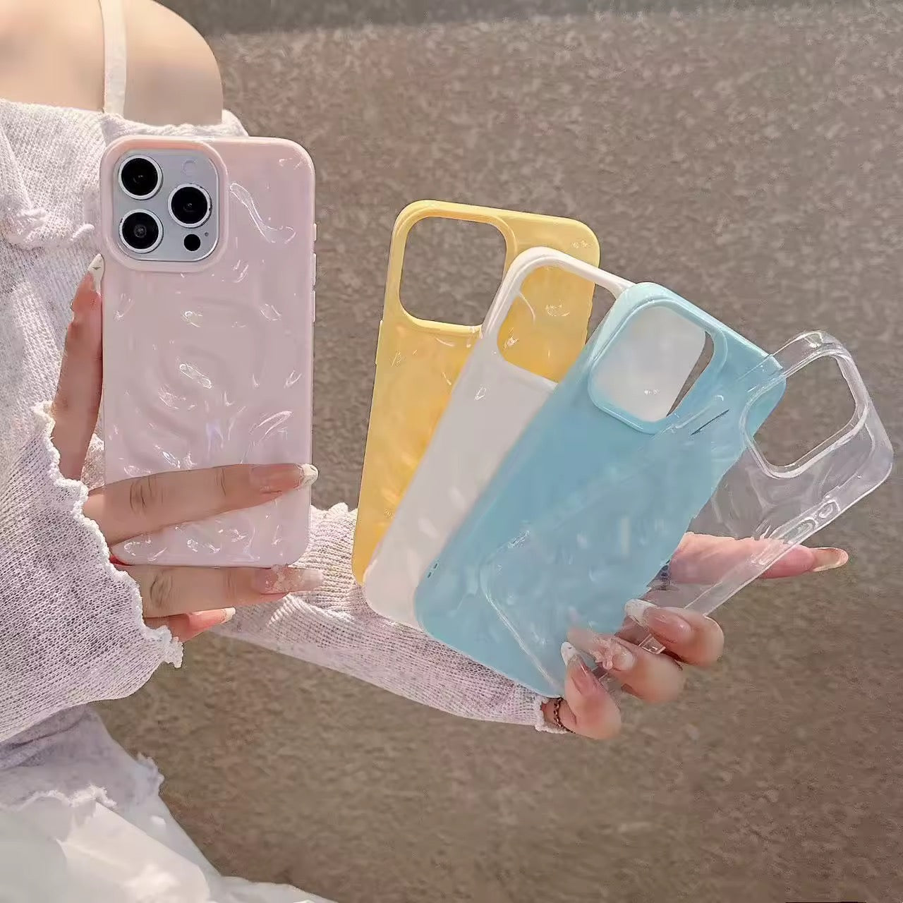 Coque iPhone en TPU 3D Anti-chute – Design Ondulation de l'Eau Couleurs Pastel