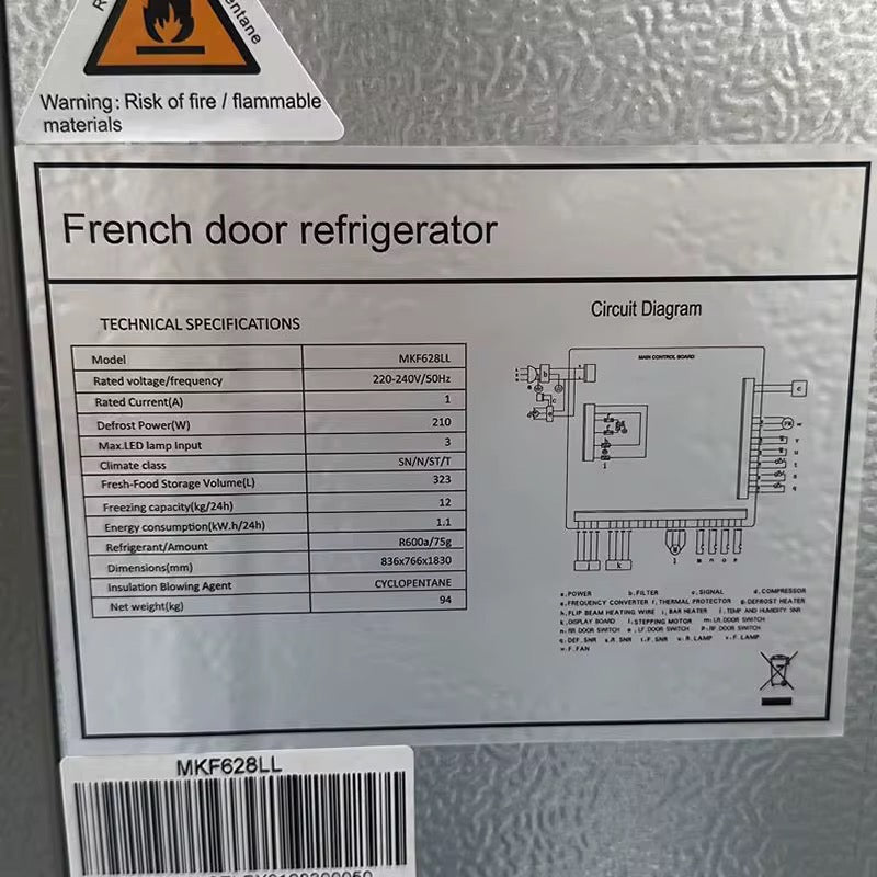 Réfrigérateur "French Door" Premium – 4 Portes avec Distributeur d'Eau & No Frost