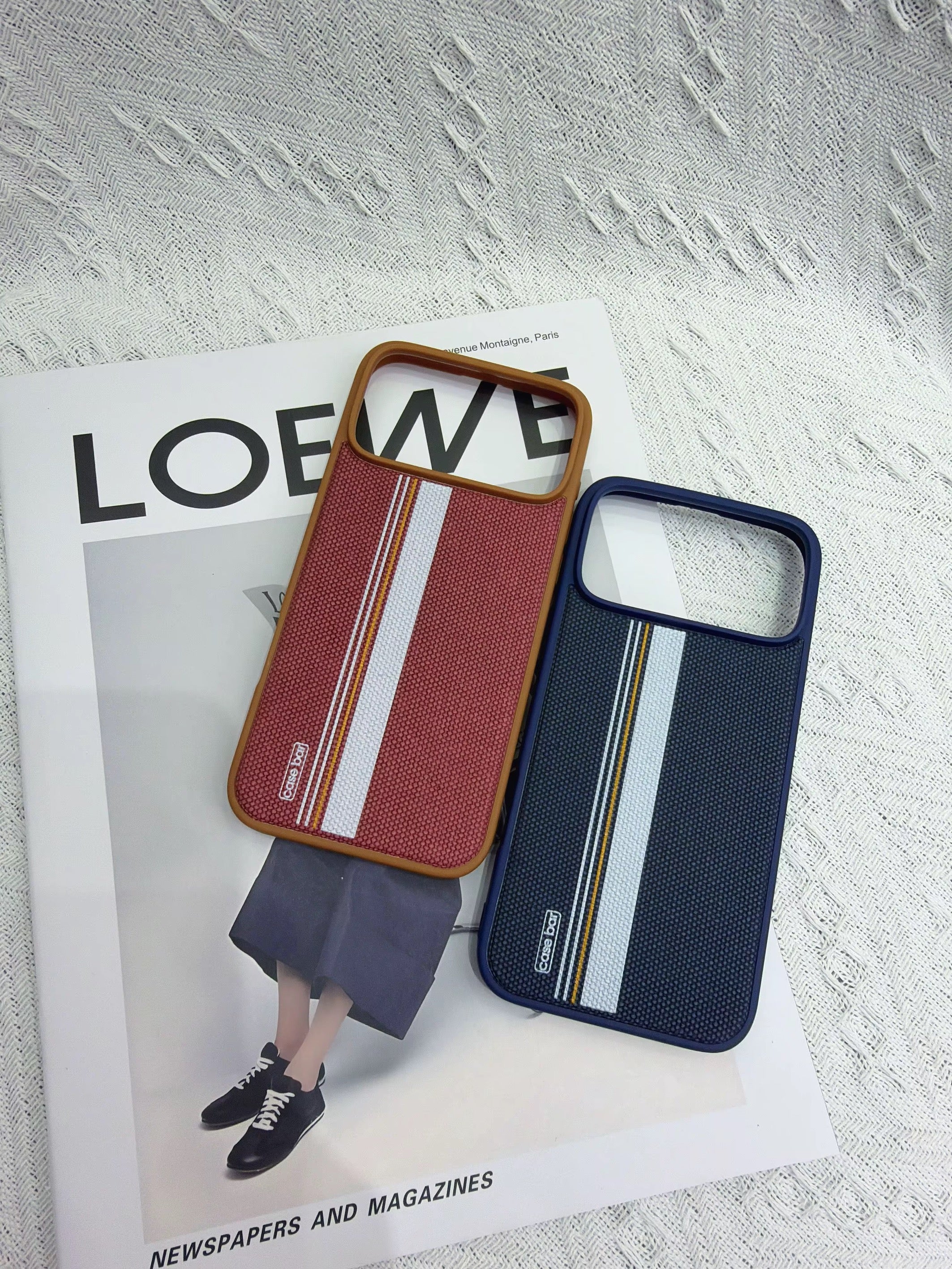 Coque iPhone Premium à Rayures – Étui Textile Antichoc Style "Casual Chic" pour iPhone 12 à 17 Air / Pro Max