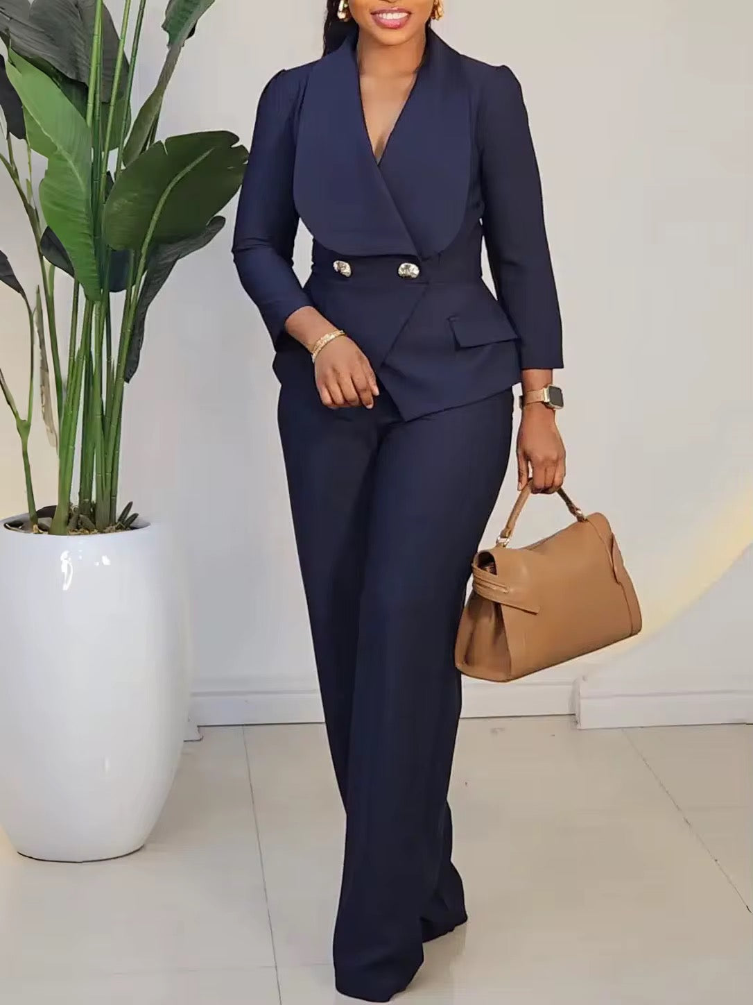 Costume Femme 2 Pièces Style Européen - Ensemble Tailleur Pantalon "Business Luxe" – Veste Cintrée & Pantalon Large