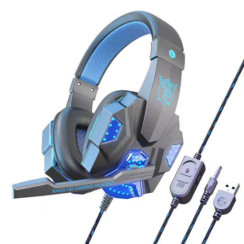 Casque Gaming Filaire ANC – Son Bass HD Immersif avec Micro & Éclairage LED Bleu