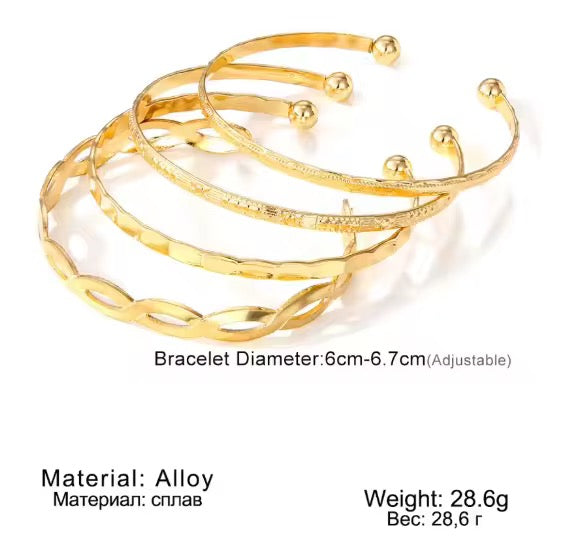 Collection "Aura Dorée" – Ensemble de 4 Bracelets Joncs aux Motifs Géométriques