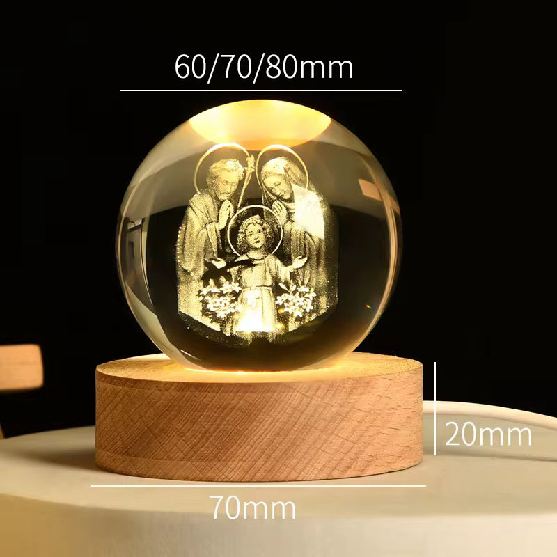 Veilleuse Sacrée 3D – Ornement en Cristal Jésus & Crucifix pour Chambre