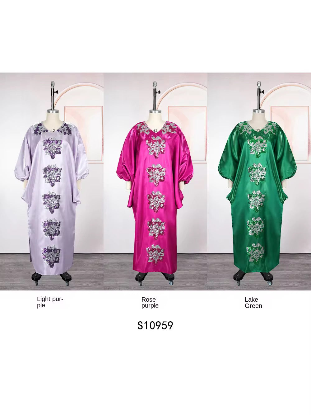 Robe de Soirée Longue en Satin – Broderies de Paillettes et Détails Perlés