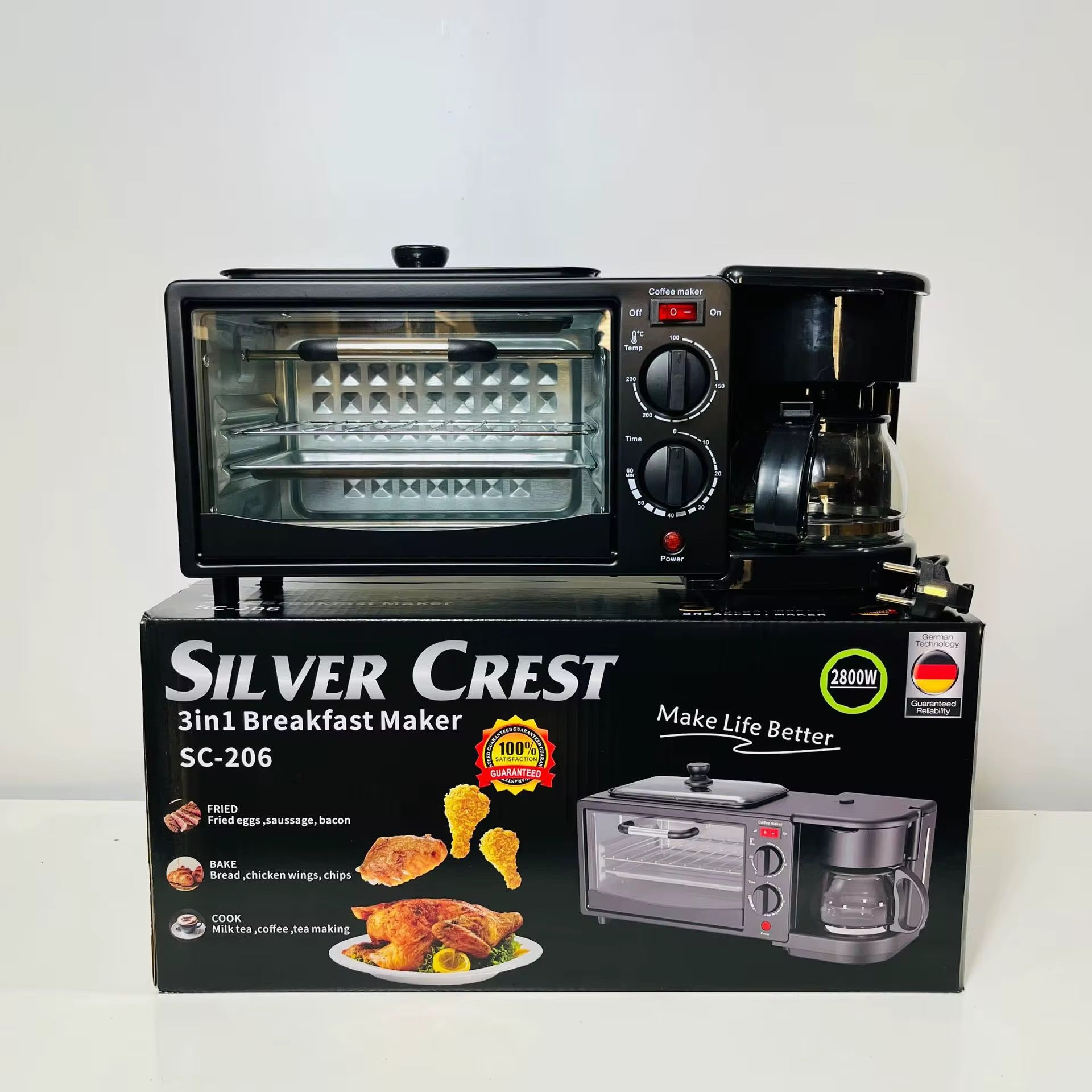 Station Petit-Déjeuner 3-en-1 : Four, Poêle et Cafetière Intégrés