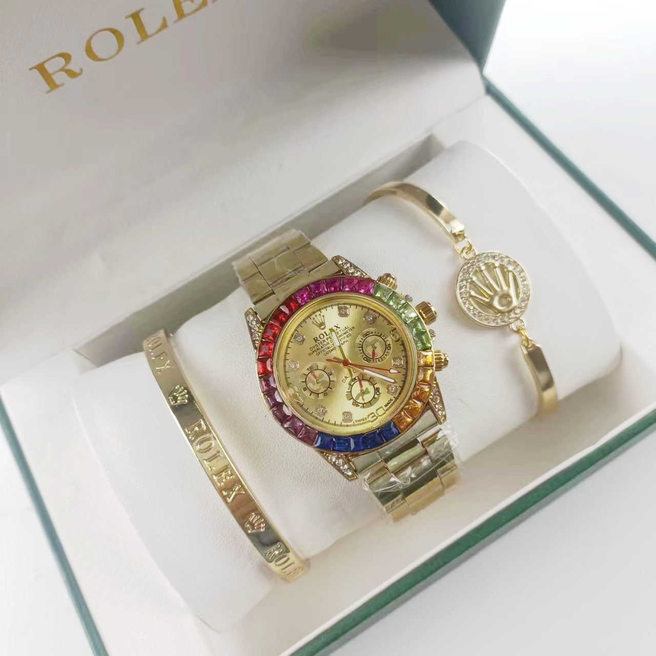 Montre élégante inspirée de l'iconique Rolex Oyster Perpetual Datejust accompagnée de bracelets