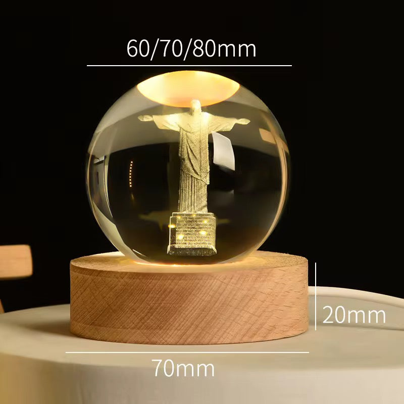 Veilleuse Sacrée 3D – Ornement en Cristal Jésus & Crucifix pour Chambre