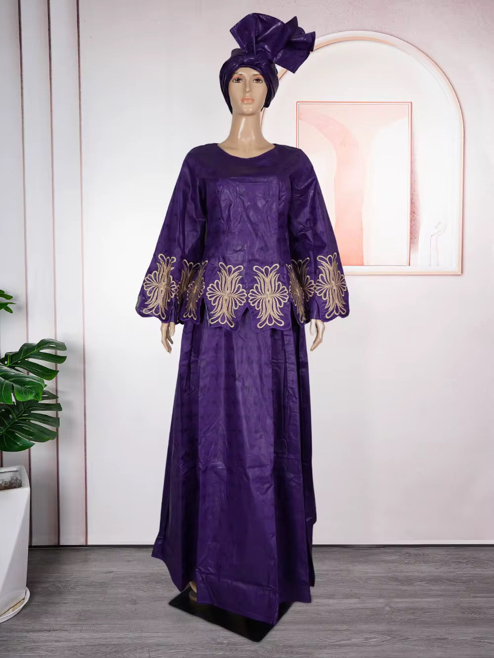 Ensemble Dashiki 2 Pièces en Tissu Jacquard – Broderies Dorées Haute Qualité