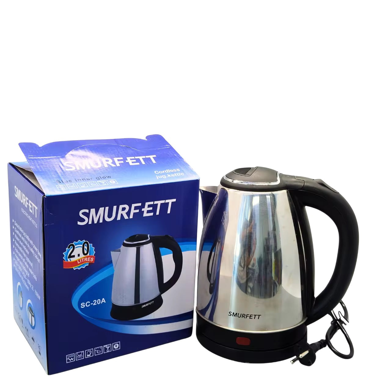 Bouilloire Électrique en Acier Inoxydable Smurfett - 2.0L - cafetière électrique