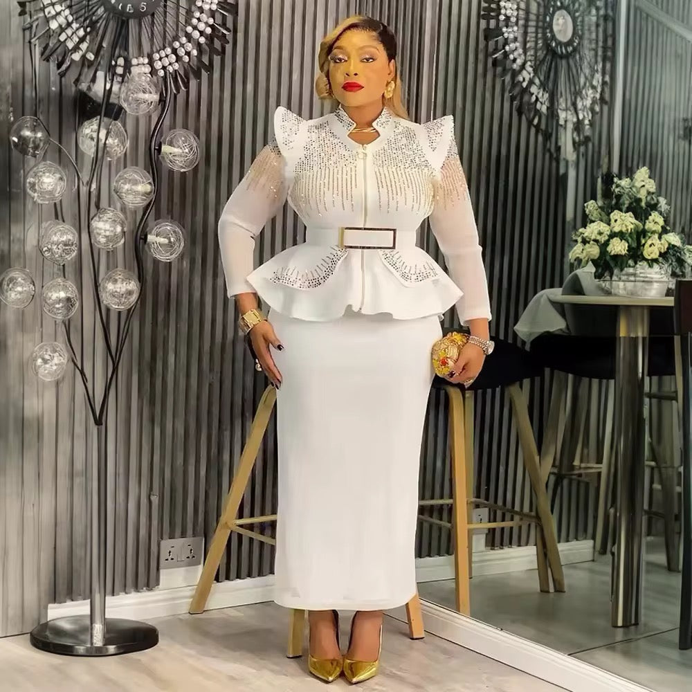 Robe de Fête "Winter 2025" – Haut Orné de Strass et Jupe Longue Ajustée