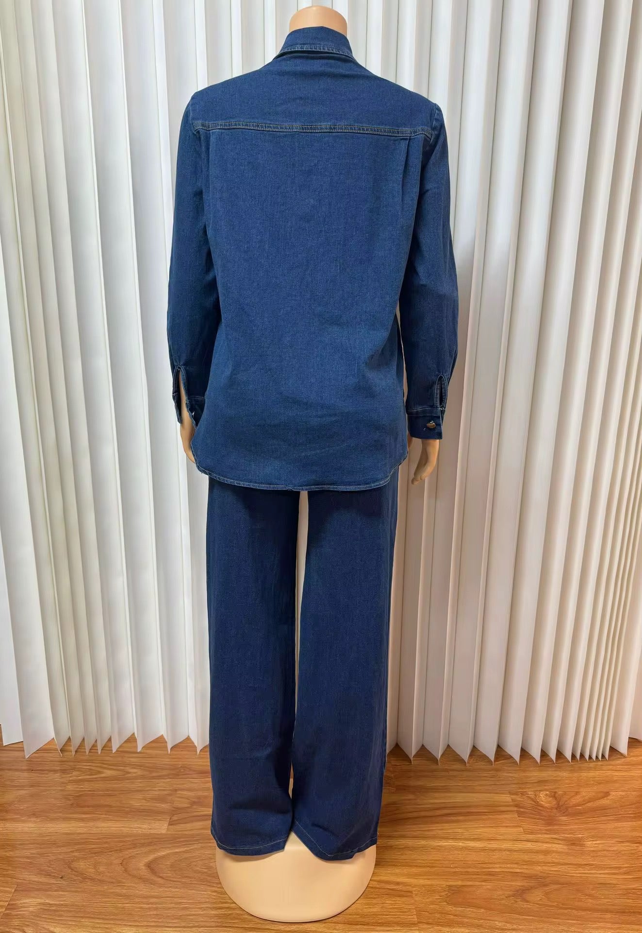 Ensemble Denim Urbain 2 Pièces – Chemise Longue & Pantalon Large – Collection Automne 2025