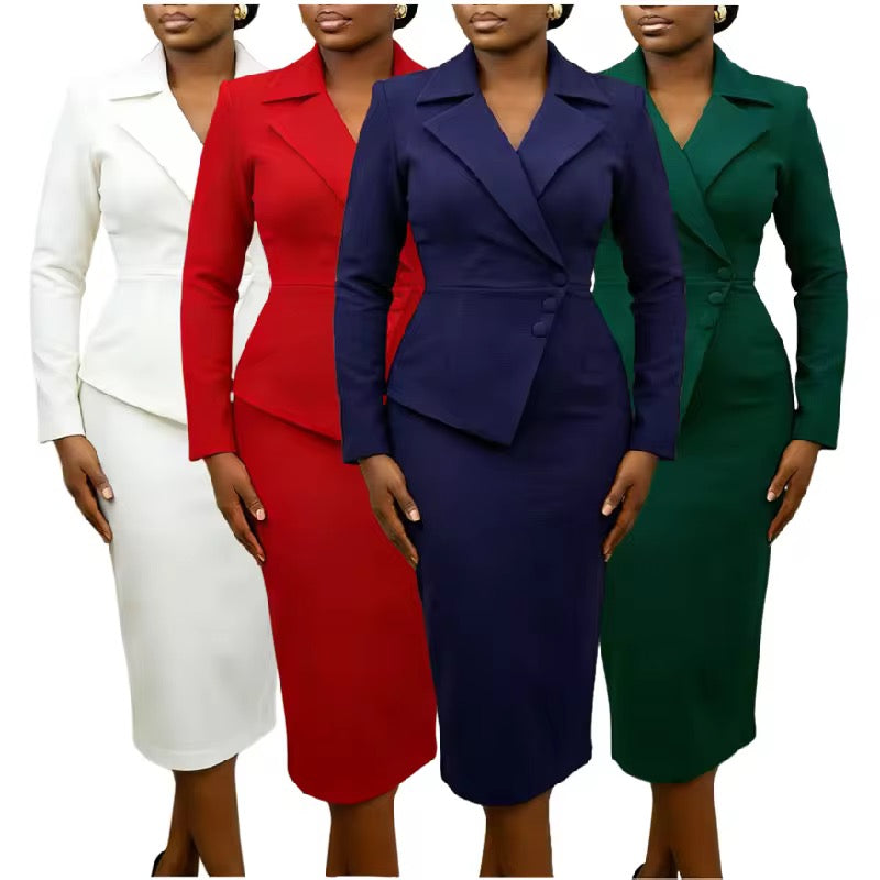 Robe Tailleur Cintrée à Col Revers – Style "Executive" Élégant