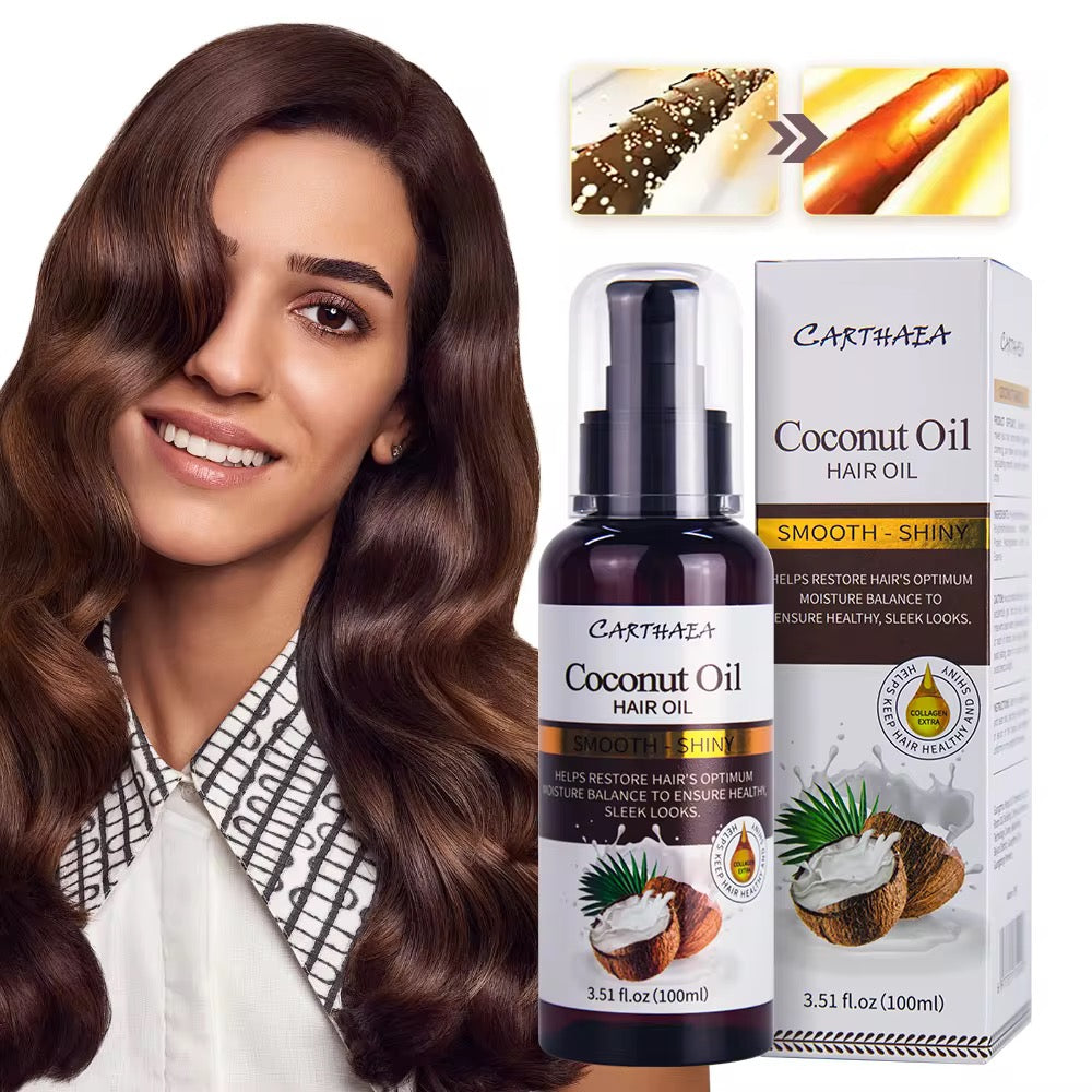 Sérum Capillaire Anti-Frisottis Carthaea – Huile de Coco Bio & Éclat Miroir