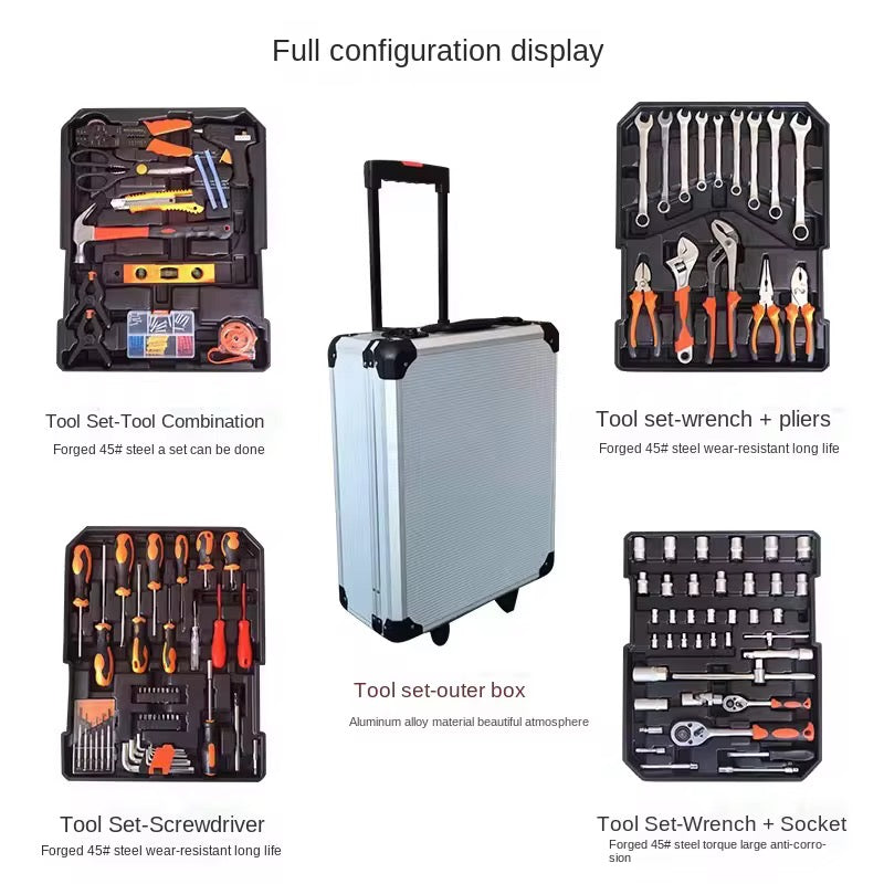 Mallette à Outils Professionnelle 186 Pièces – Valise à Roulettes en Aluminium, Kit Complet de Mécanique et Bricolage