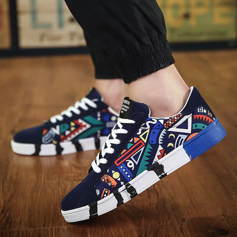 Baskets en Toile Motif Géométrique Homme – Chaussures de Skate Originales et Respirantes