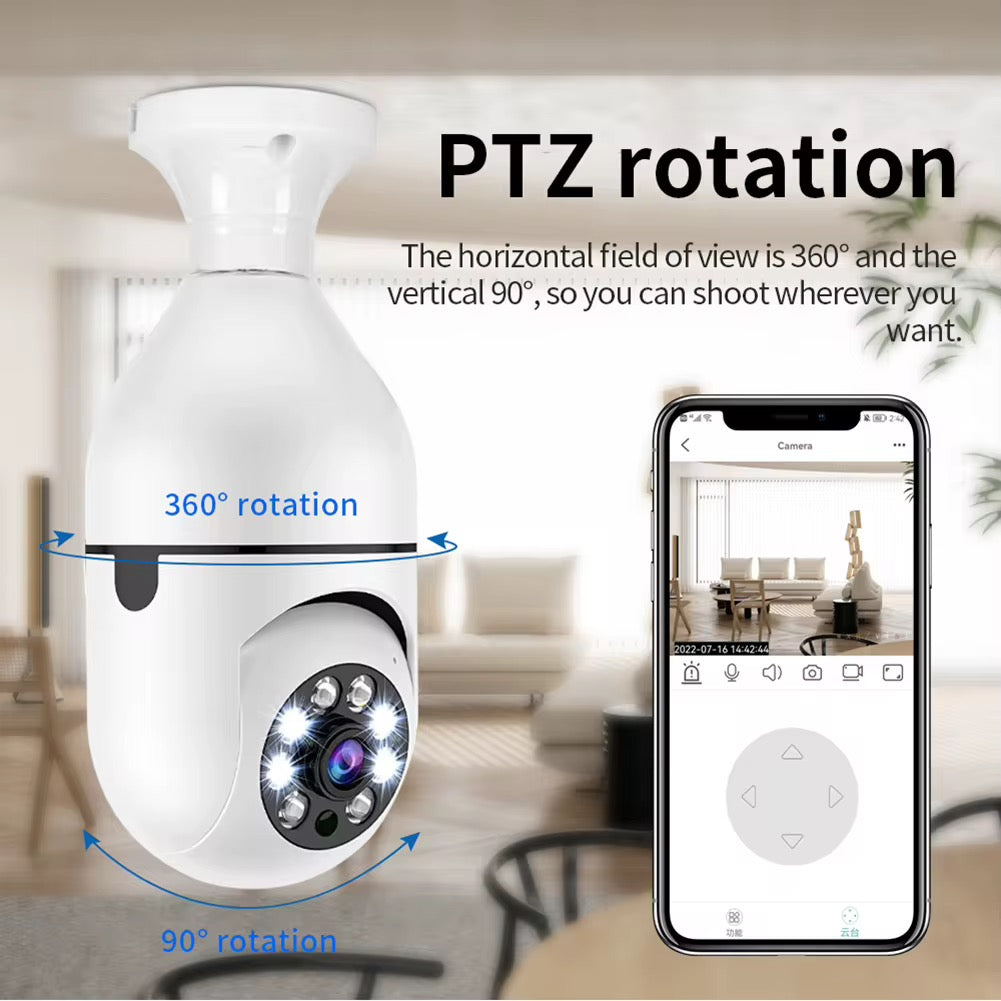 Caméra de Surveillance Ampoule WiFi 360° PIX-LINK – Vision Nocturne IR, Détection de Mouvement, Audio Bidirectionnel & Installation Sans Fil Culot E27
