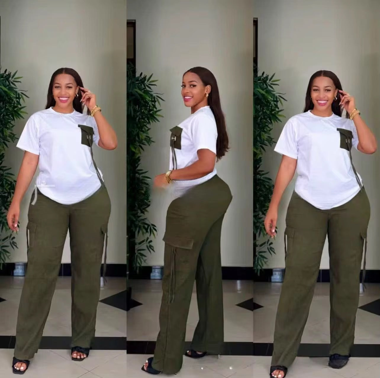 Ensemble "Lina" – Duo T-Shirt à Poche et Pantalon Cargo Fluide