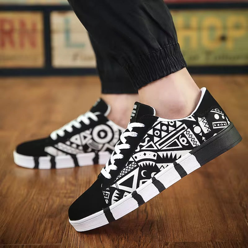 Baskets en Toile Motif Géométrique Homme – Chaussures de Skate Originales et Respirantes