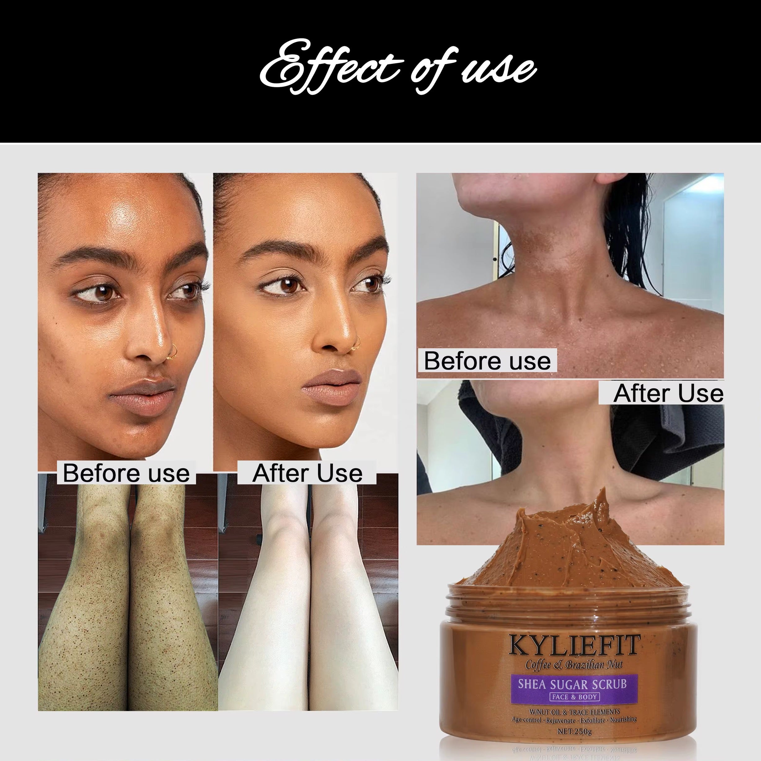 Gommage Corporel Éclaircissant au Café et Sucre – Exfoliant Vegan Multivitaminé "Kyliefit" pour Visage et Corps