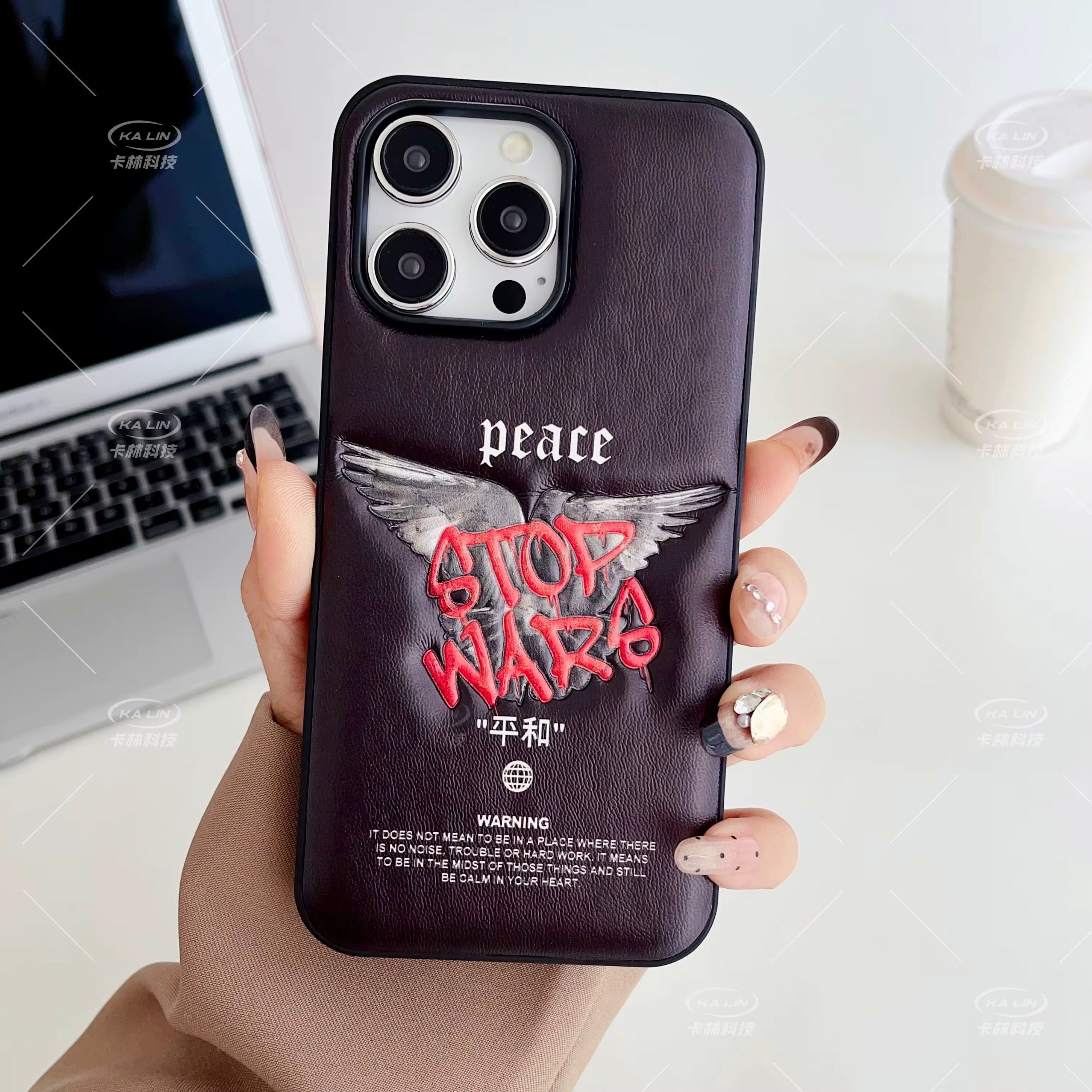 Coque de Protection peace Design 3D Laser pour iPhone – Protection Antichoc Premium en PC & TPU pour iPhone 11 à 16 Pro Max