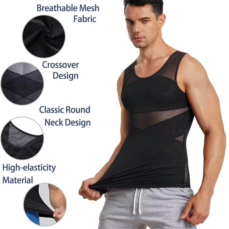 Gaine Amincissante Homme – Débardeur de Compression Ventre Plat & Soutien Dorsal Sans Couture