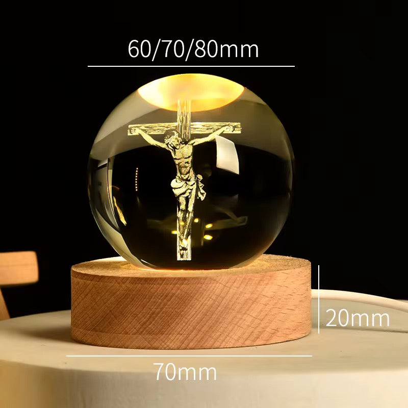 Veilleuse Sacrée 3D – Ornement en Cristal Jésus & Crucifix pour Chambre