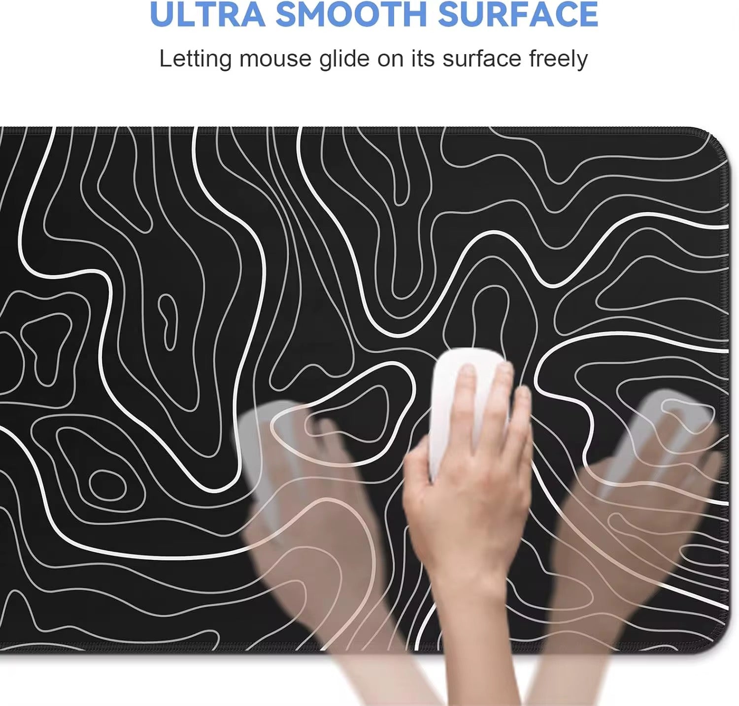 Tapis de Souris Gaming XXL – Design Topographique Noir & Blanc (800x300mm)