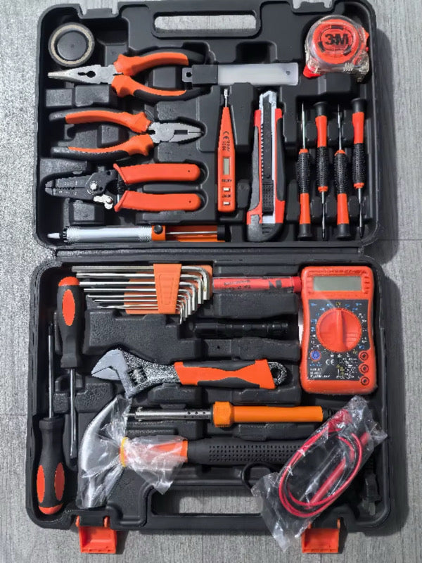 Mallette à Outils Complète 100+ Pièces – Kit de Bricolage Polyvalent pour Maison et Électricité