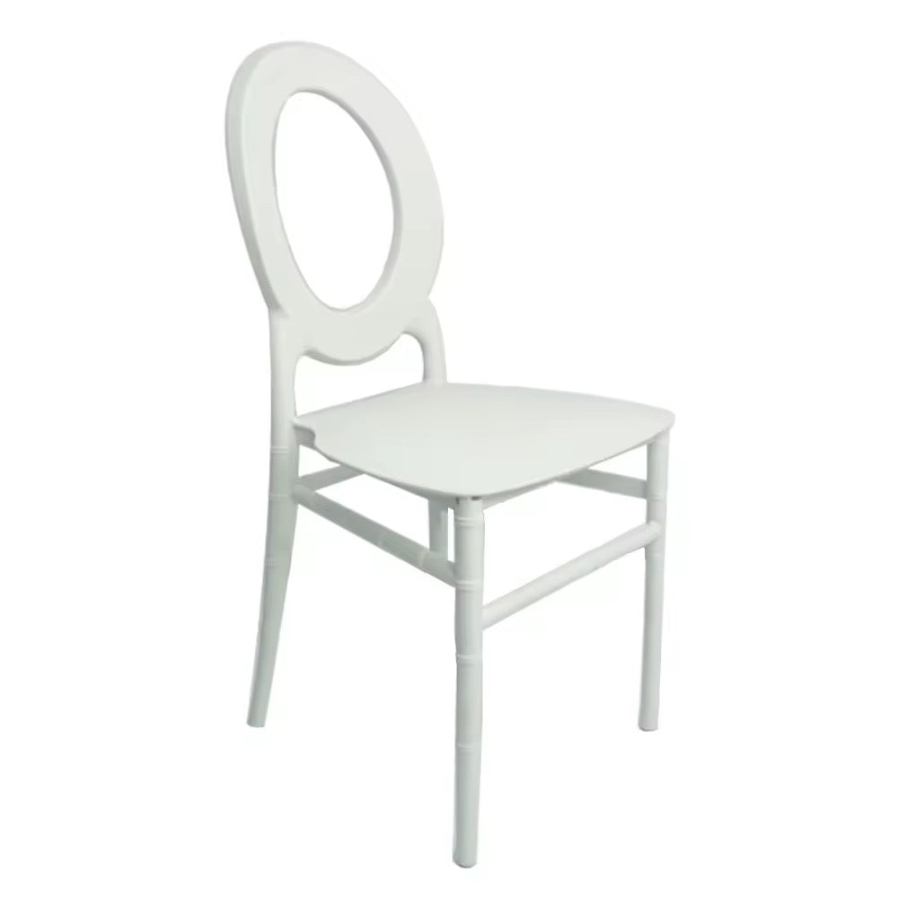 Chaise de Mariage Ovale Moderne en Résine Blanche – Dossier en O, Style Chic & Robuste pour Événements, Hôtels et Salle à Manger