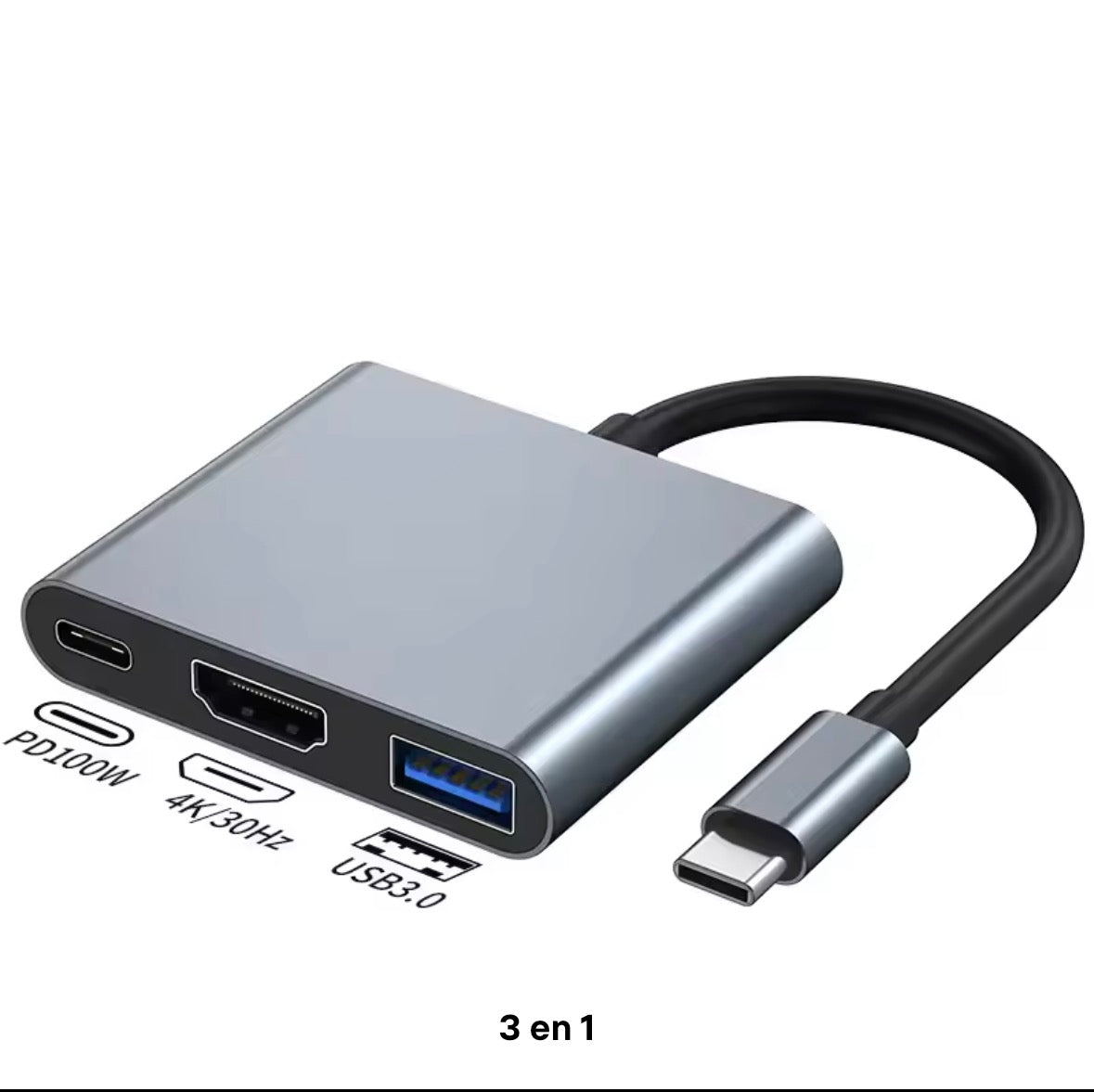 Hub USB-C 3-en-1 Premium – Adaptateur HDMI 4K, USB 3.0 & Charge Rapide PD 100W pour PS5, PC et MacBook
