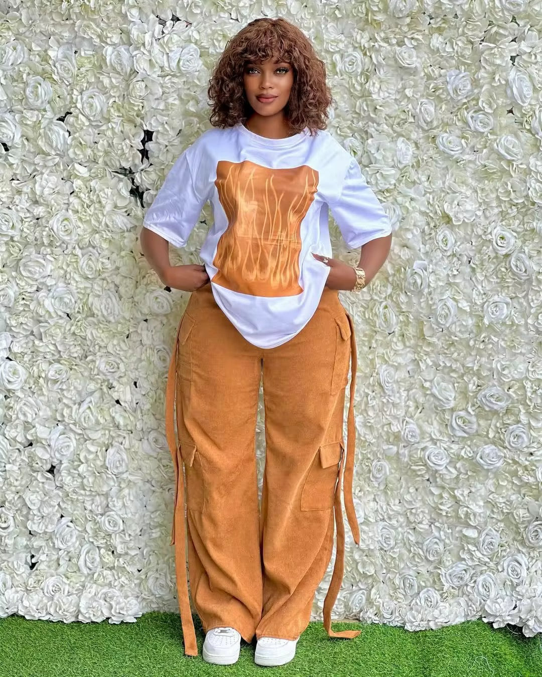 Ensemble "Urban Flame" – Duo T-Shirt Oversize et Pantalon Cargo à Lacets