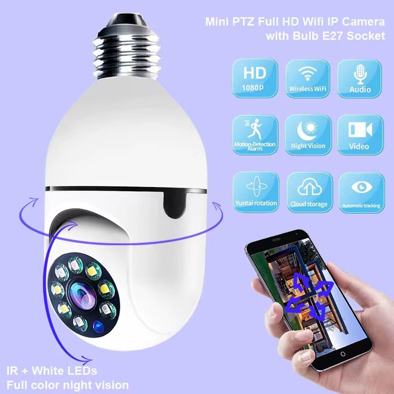 Caméra de Surveillance Ampoule WiFi 360° PIX - LINK – Vision Nocturne IR, Détection de Mouvement, Audio Bidirectionnel & Installation Sans Fil Culot E27 - HGL - CHINA