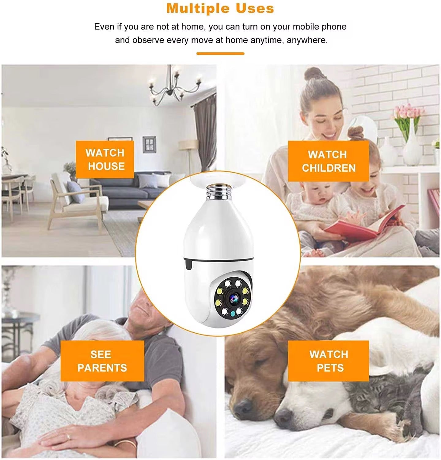 Caméra de Surveillance Ampoule WiFi 360° PIX - LINK – Vision Nocturne IR, Détection de Mouvement, Audio Bidirectionnel & Installation Sans Fil Culot E27 - HGL - CHINA