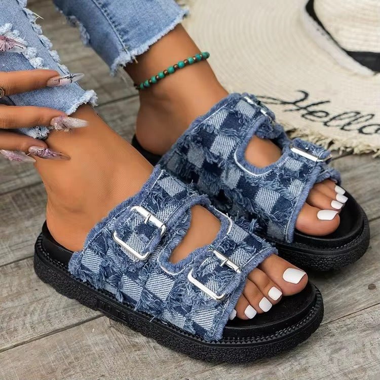 Chaussures de Plage Femme 2025 – Sandales Denim à Semelle Épaisse et Confortable - HGL - CHINA
