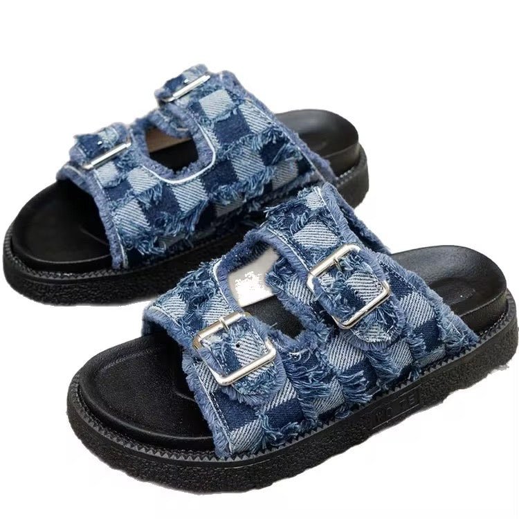 Chaussures de Plage Femme 2025 – Sandales Denim à Semelle Épaisse et Confortable - HGL - CHINA
