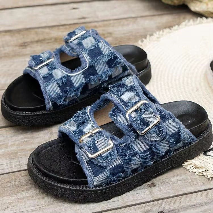 Chaussures de Plage Femme 2025 – Sandales Denim à Semelle Épaisse et Confortable - HGL - CHINA