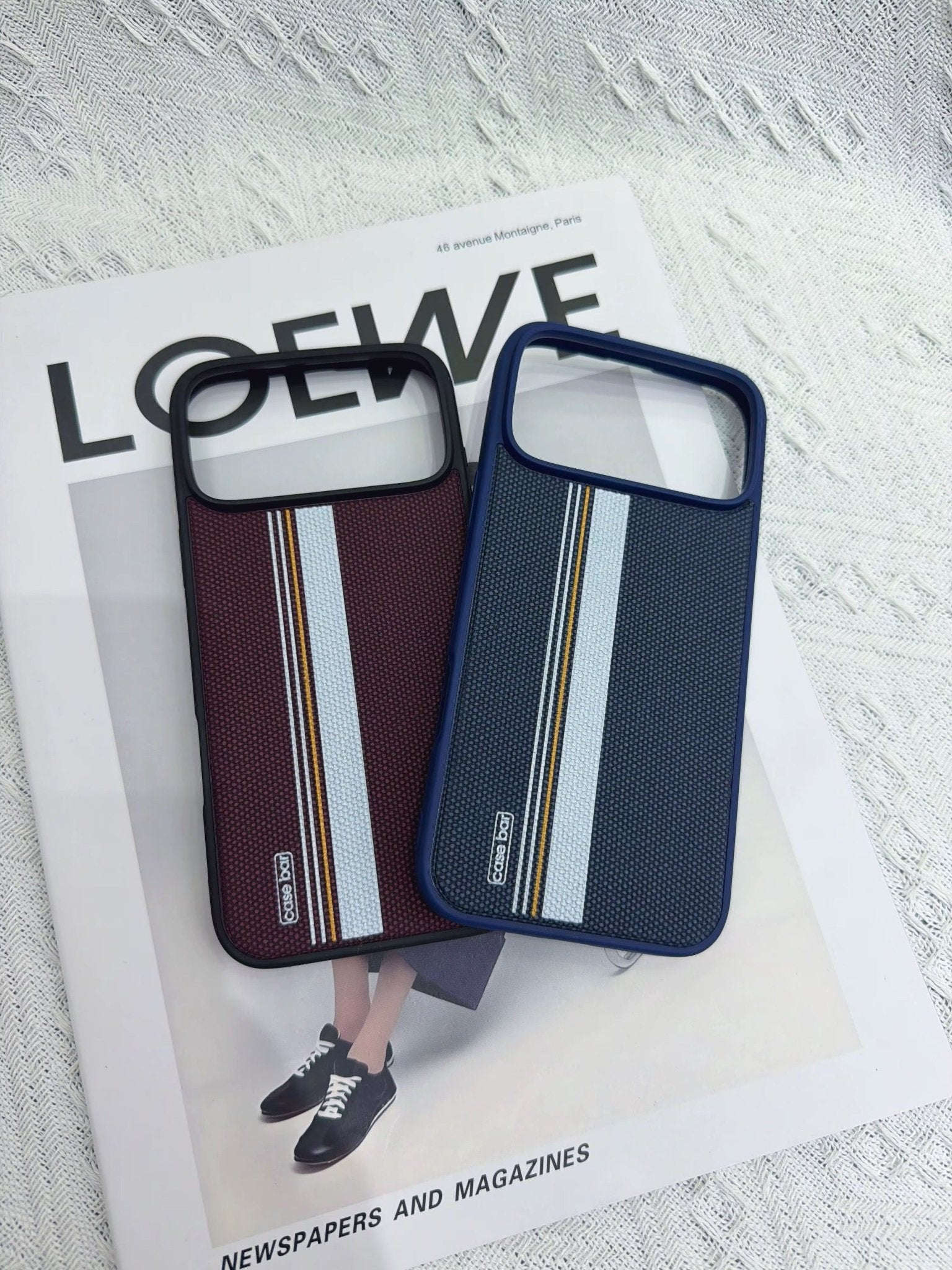 Coque iPhone Premium à Rayures – Étui Textile Antichoc Style "Casual Chic" pour iPhone 12 à 17 Air / Pro Max - HGL - CHINA