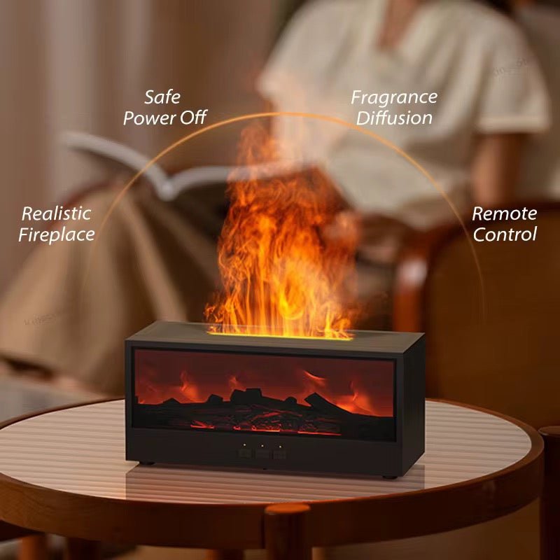 Diffuseur Cheminée Aromatique à Effet Flammes – Brumisateur LED 7 Couleurs, Télécommande IR, Arrêt Auto & Minuterie pour Maison et Bureau - HGL - CHINA