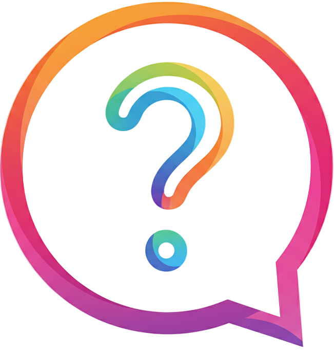 Génère une icône minimaliste d’un point d’interrogation EN COULEUR dans une bulle de discussion. Style propre, lignes fines, fond transparent.